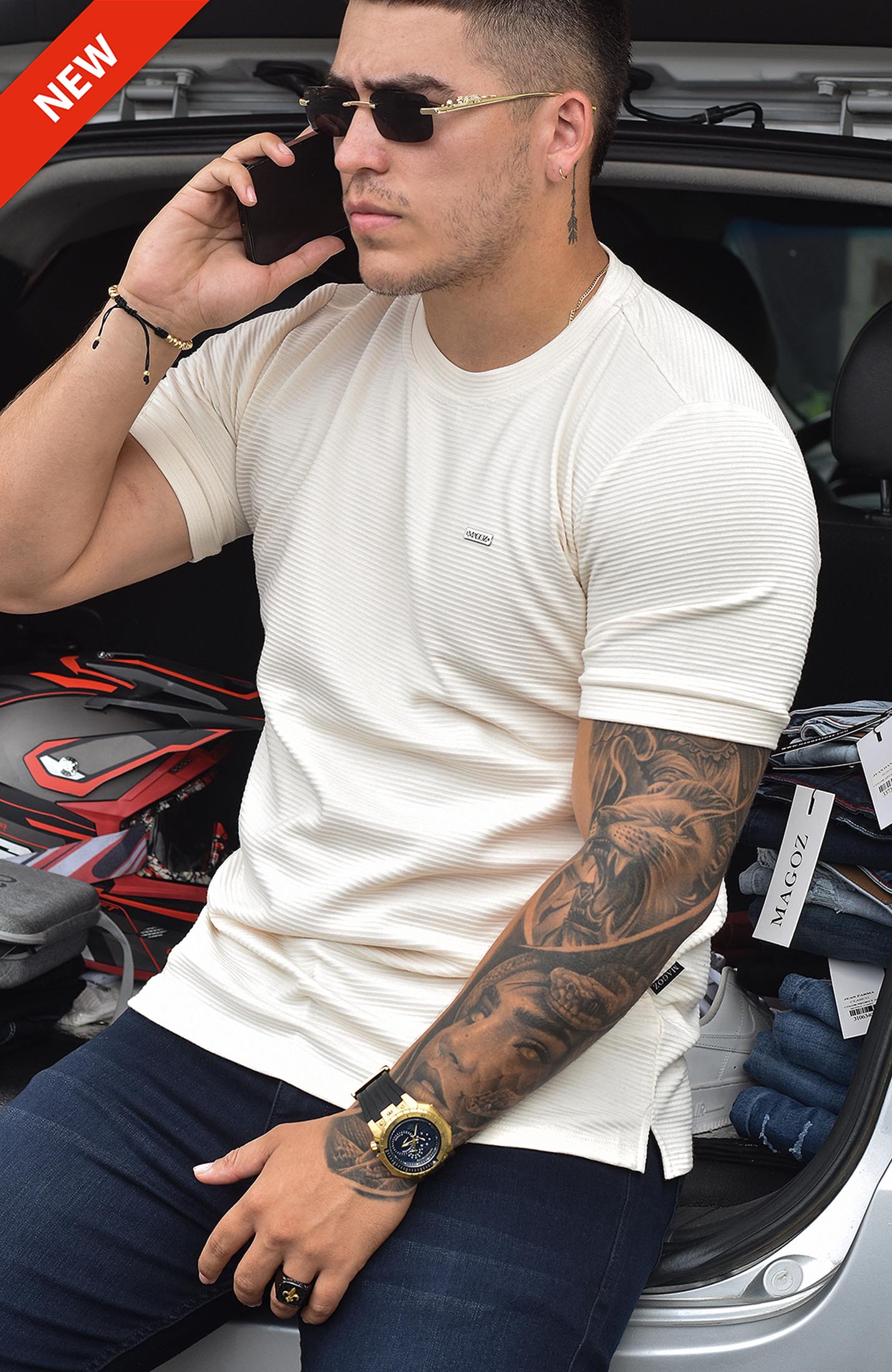 TSHIRT GENDRICK ACANALADA CREMA