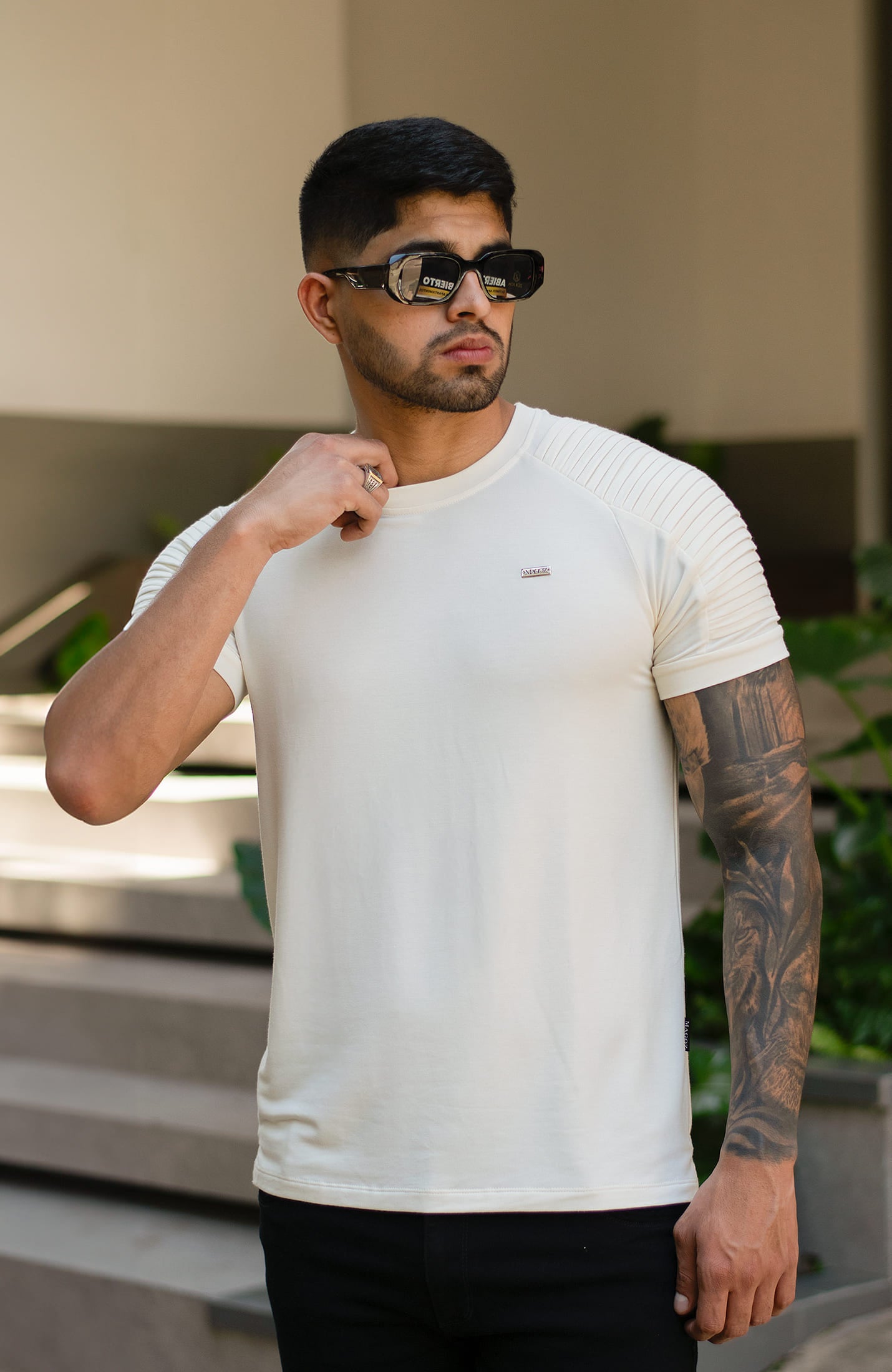 TSHIRT MAGOZ BIKER MARFIL